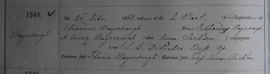Edward Myerscough's baptism