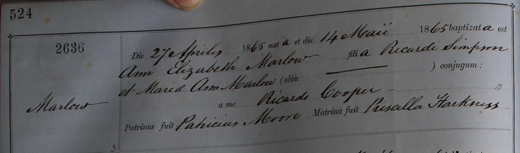 Baptism of Ann Elizabeth Marlow Worrell