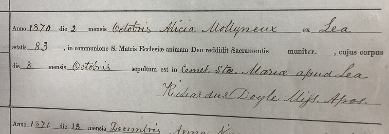 Alice Molyneux's Burial