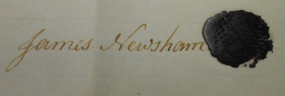 Signature from James Newsham's Marriage Bond