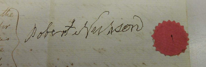 Signature from Robert Nickson's Will